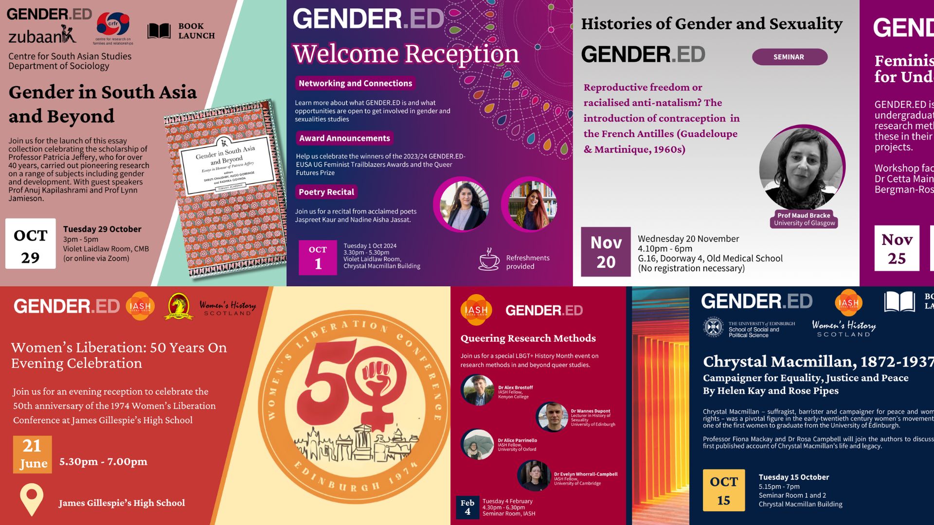 Collage of publicity material for GENDER.ED events from the past year.