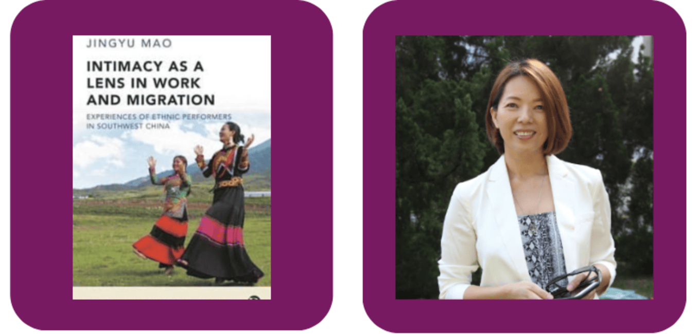 Purple background split between a photo of Prof. Susanne Yuk Ping Choi  and the cover of Intimacy as a Lens in Work and Migration
