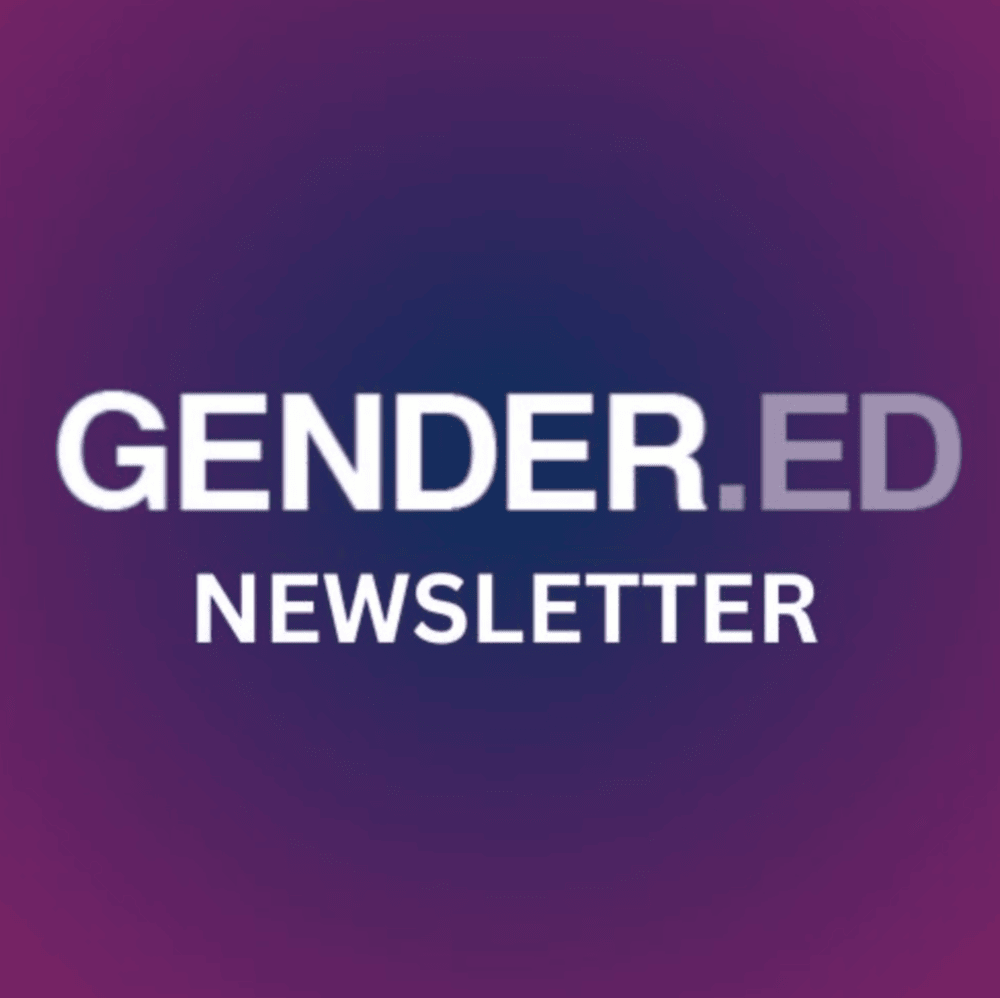 The words GENDER.ED newsletter over a purple background