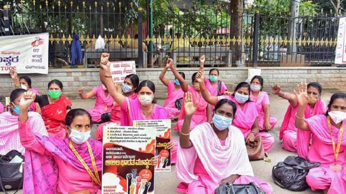 ASHA workers protesting