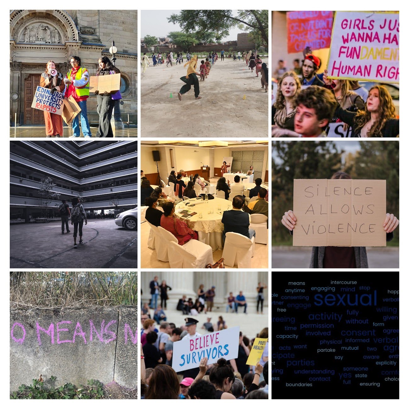 Collage of images representing gender based violence