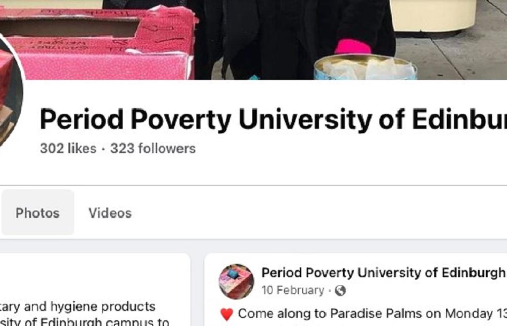 screenshot of Period Poverty University of Edinburgh Facebook page