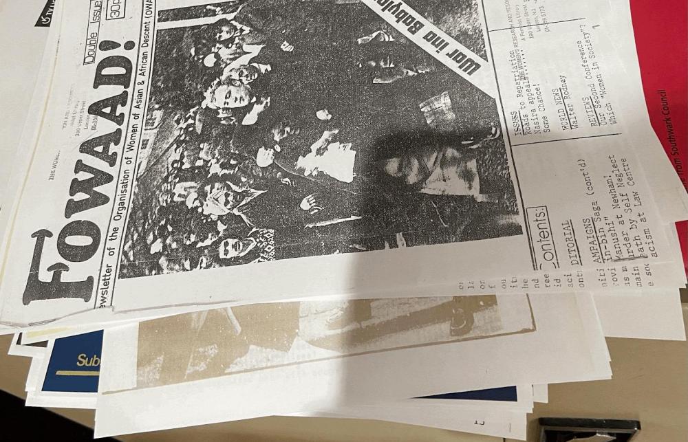 Photocopies of FOWAAD newsletter taken at the Feminist Library, London. Image Credit: Claudia Efemini (2024)