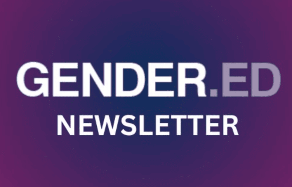 The words GENDER.ED newsletter over a purple background
